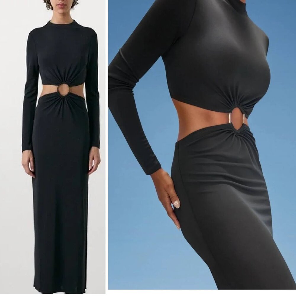 Cult Gaia Black Midi Dress with Cut-Out Detail